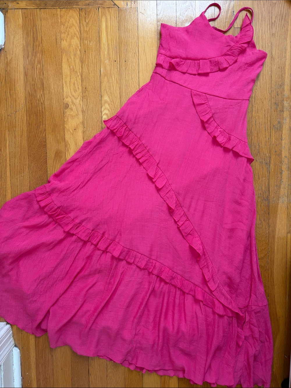 Mia Joy by Joyfulie Size 12 Tween Teen Girls Hot Pink Ruffled Strappy Maxi Dress